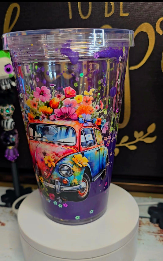 16 oz Acrylic Purple Lava with Flowers