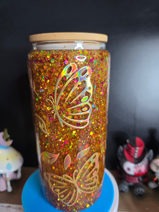 20 Oz Glass With Butterflies