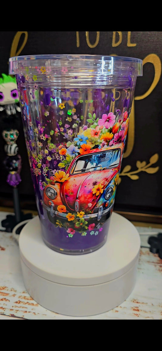 16 oz Acrylic Purple Lava with Flowers